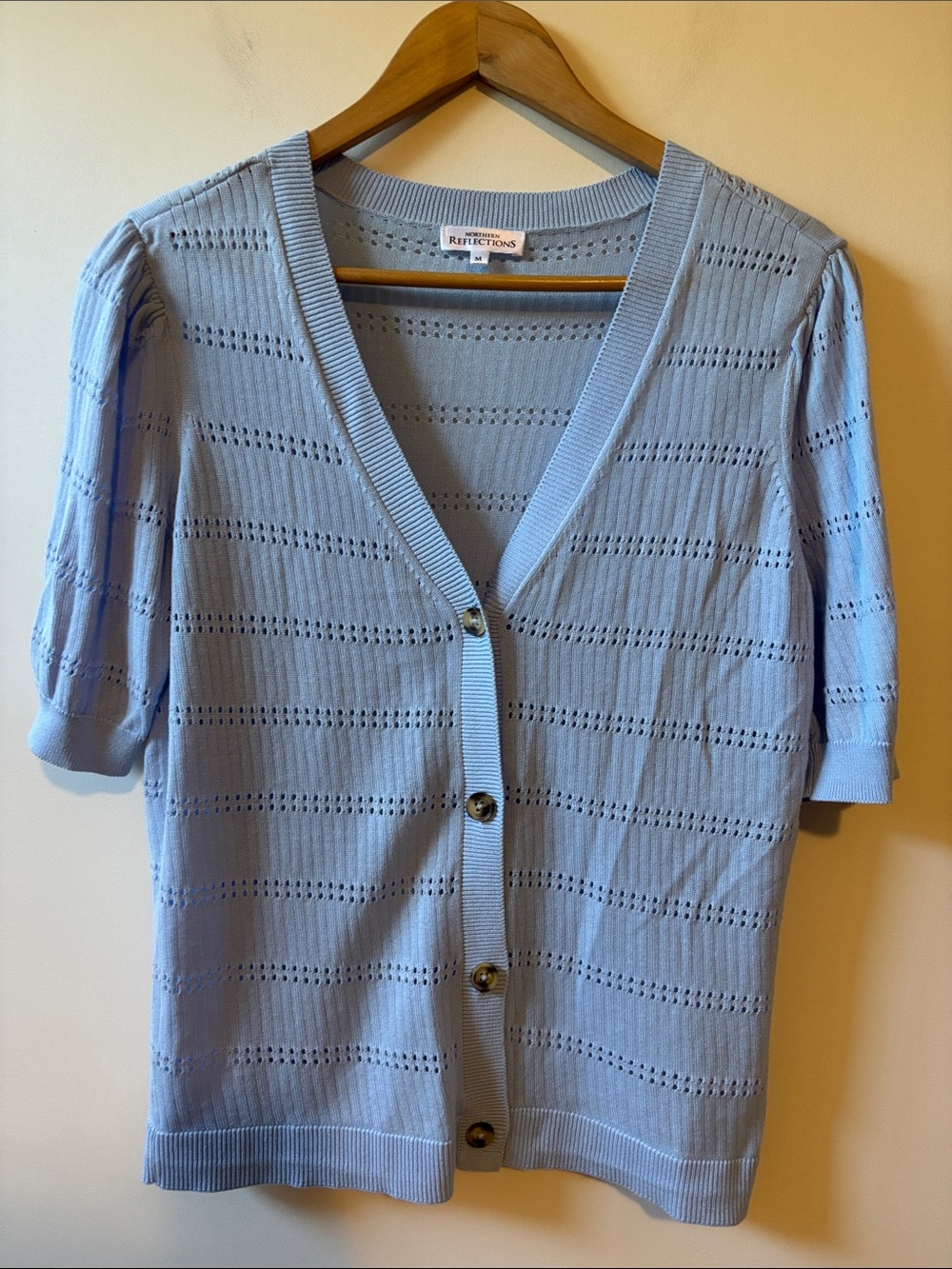 Northern Reflections Light Blue Short-Sleeve Button Front Cardigan